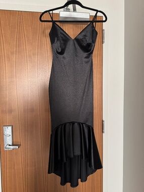 Black Satin Look Midi Dress